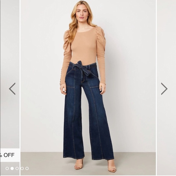 76. BCBGMAXAZRIA Ruched Puff Sleeve Bodysuit in Camel - Picture 2 of 14